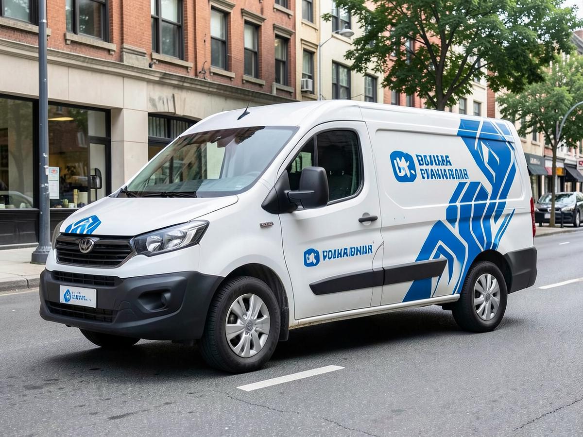 Commercial van finished with professional blue graphic branding