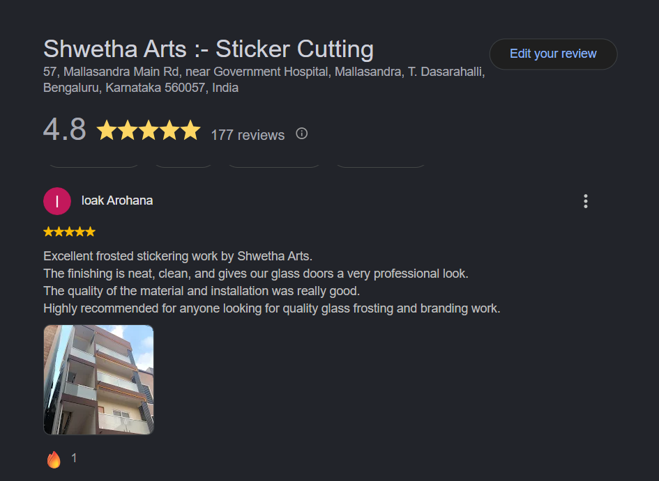 Google review screenshot for SHWETHA ARTS